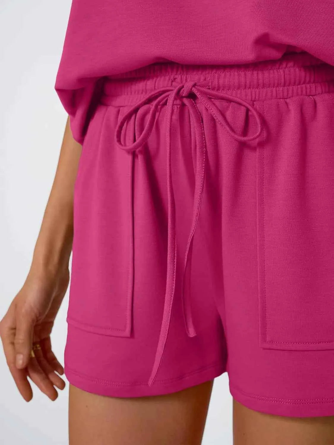 Round Neck Cap Sleeve Top and Shorts Set