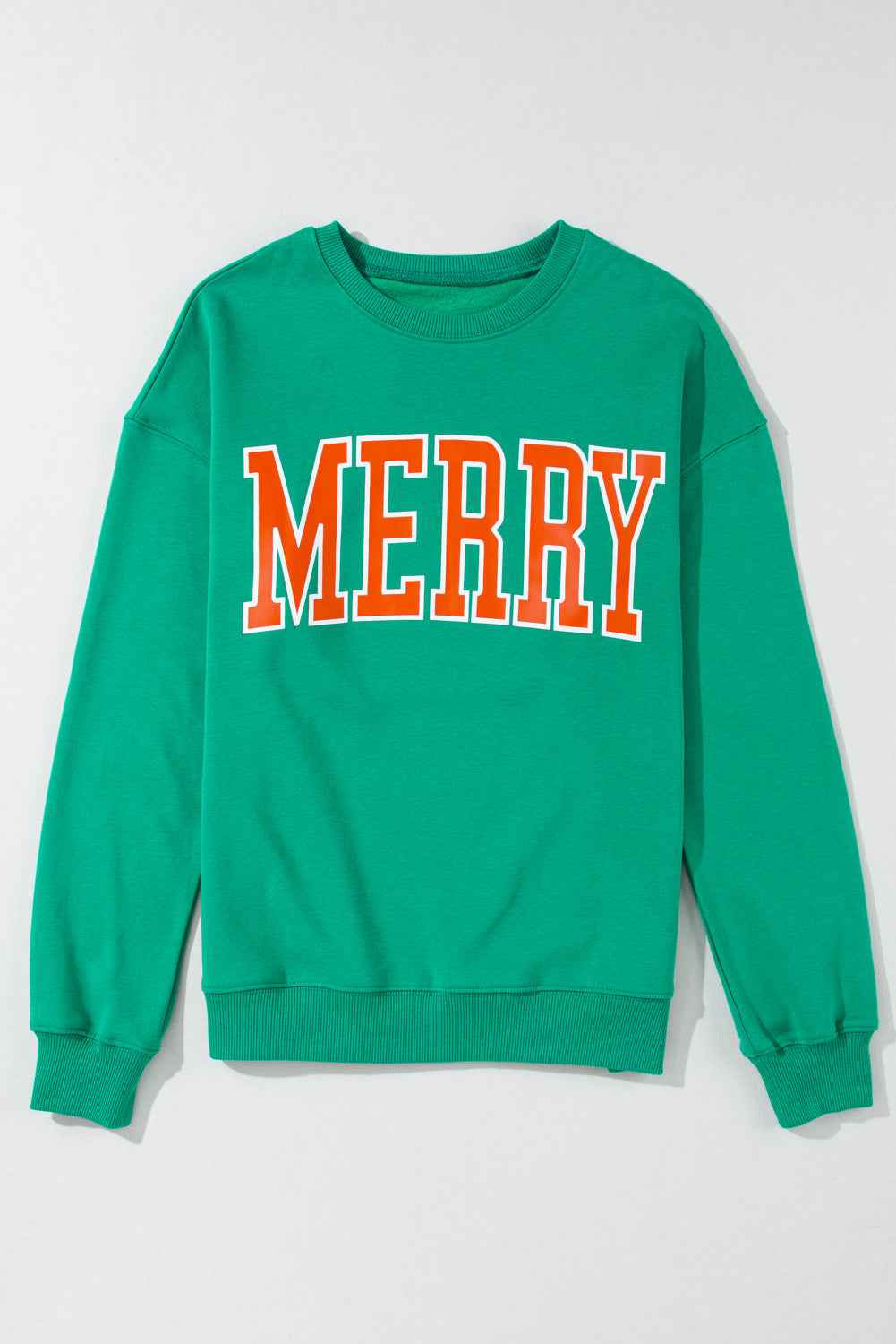 Green MERRY Print Drop Sleeve Pullover Women's Sweatshirt