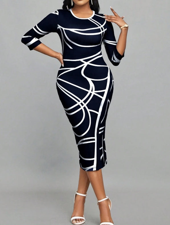 Ladies' Casual Printed Dress - Round Neck Women's Casual Dress - The Eggy's store