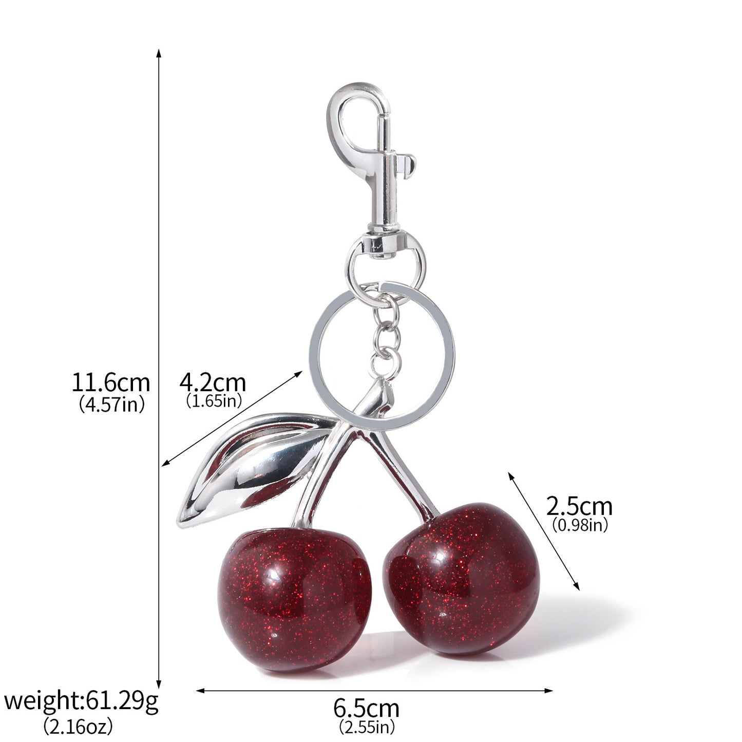 A Pair Of Red Cherry Crystal Glitter Keychain - The Eggy's store