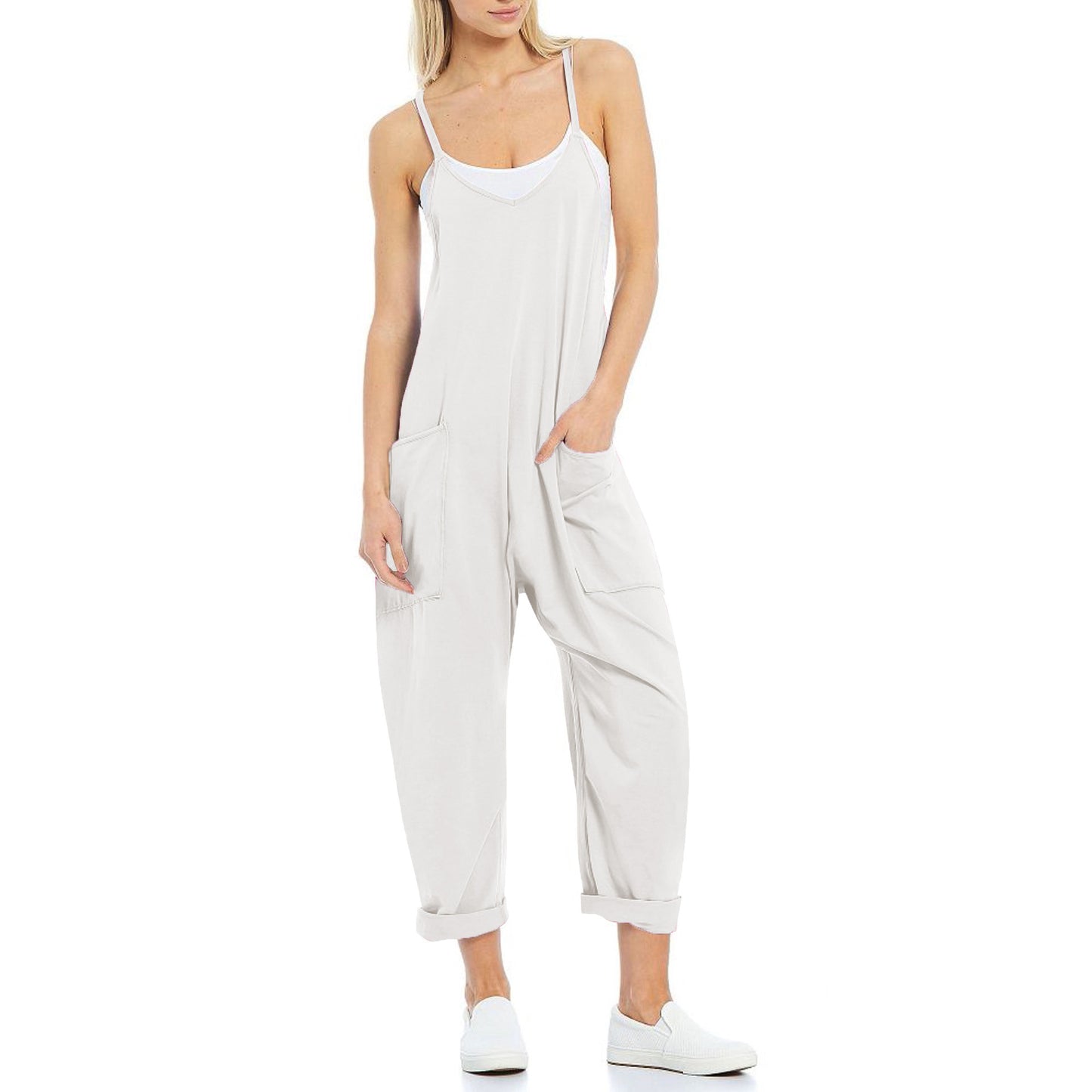 Women's Knitted One-Piece Trousers with Pocket and Spaghetti Straps - The Eggy's store