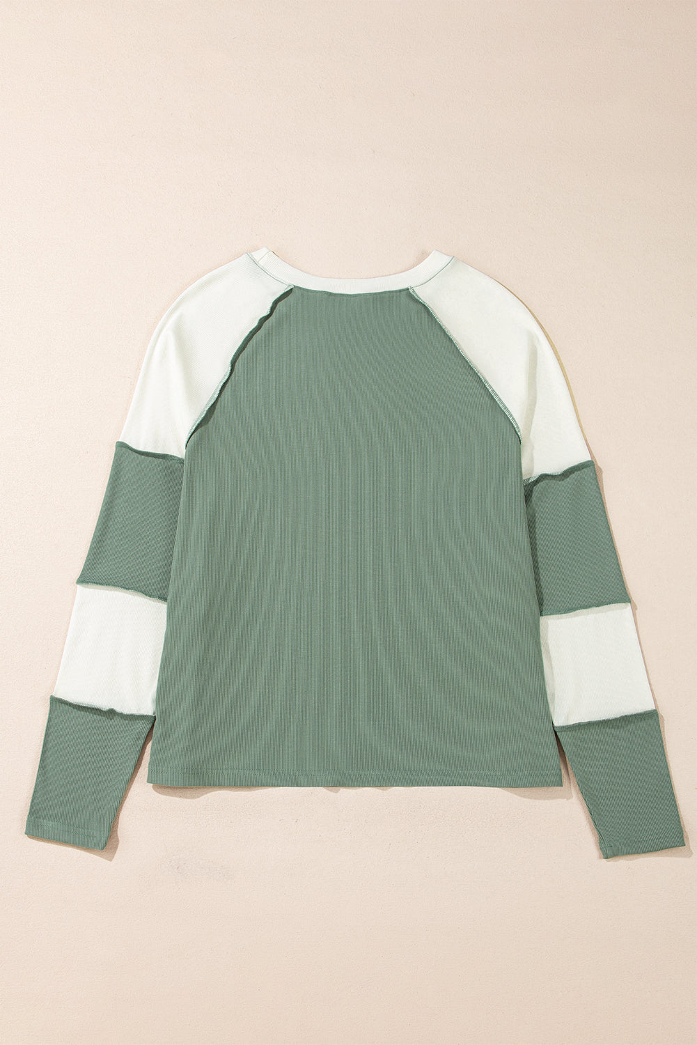 Mint Green Ribbed Colorblock Patchwork Raglan Long Sleeve Women's Top - The Eggy's store