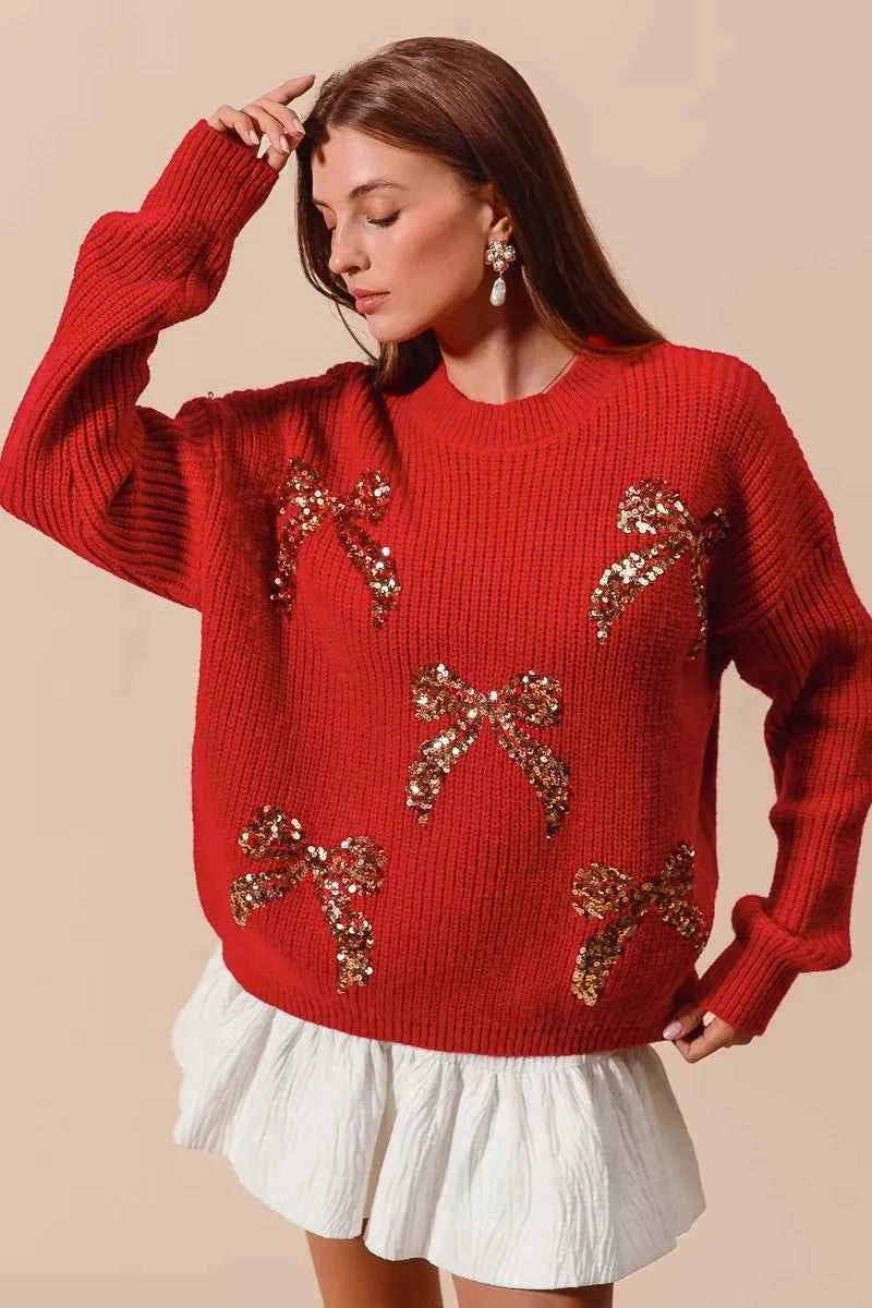 SO ME All Over Ribbon Sequins Christmas Holiday Sweater