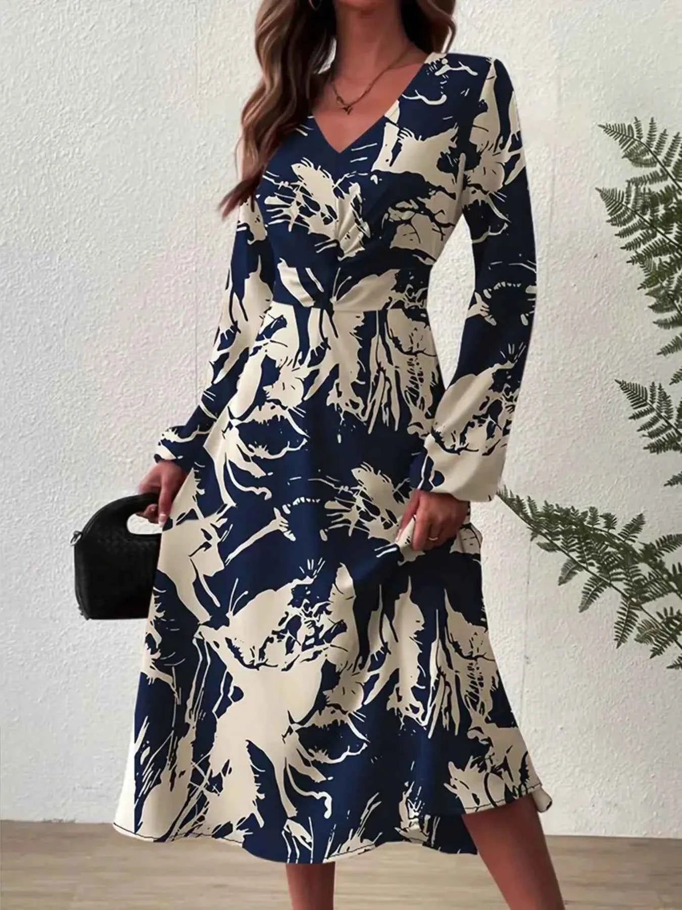 Long Sleeve Printed Midi Dress