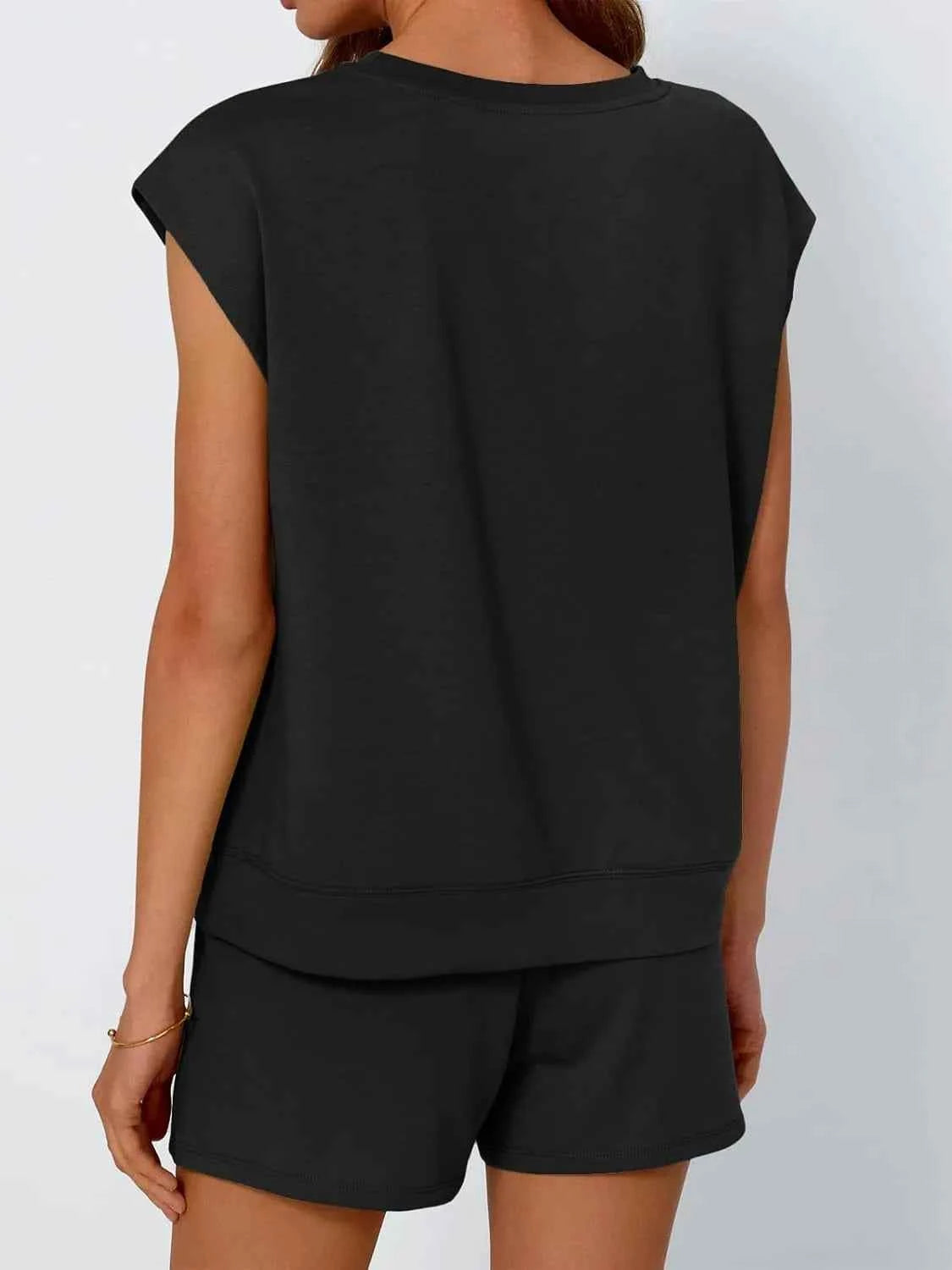 Round Neck Cap Sleeve Top and Shorts Set