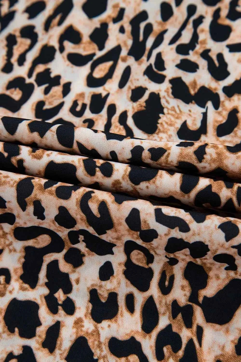 Leopard Notched Half Sleeve Blouse