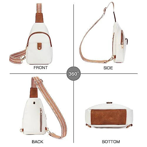 Leather Sling Bag for Women - Crossbody Fanny Pack, Adjustable Strap Chest Bag in Beige Brown - The Eggy's store