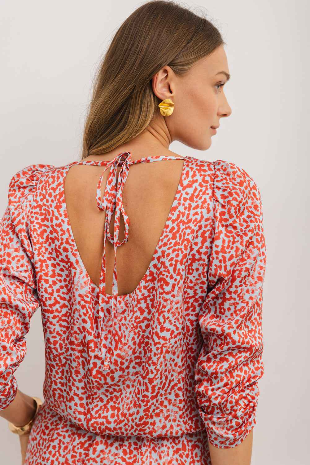 Tomato Red Leopard Print Side Slit Mini Dress