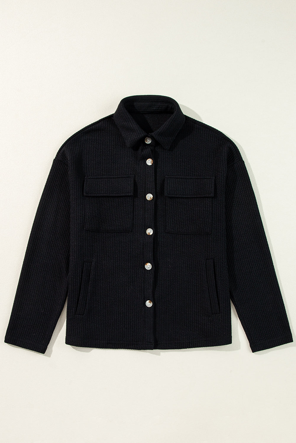 Solid Corduroy Button-Up Long Sleeve Jacket