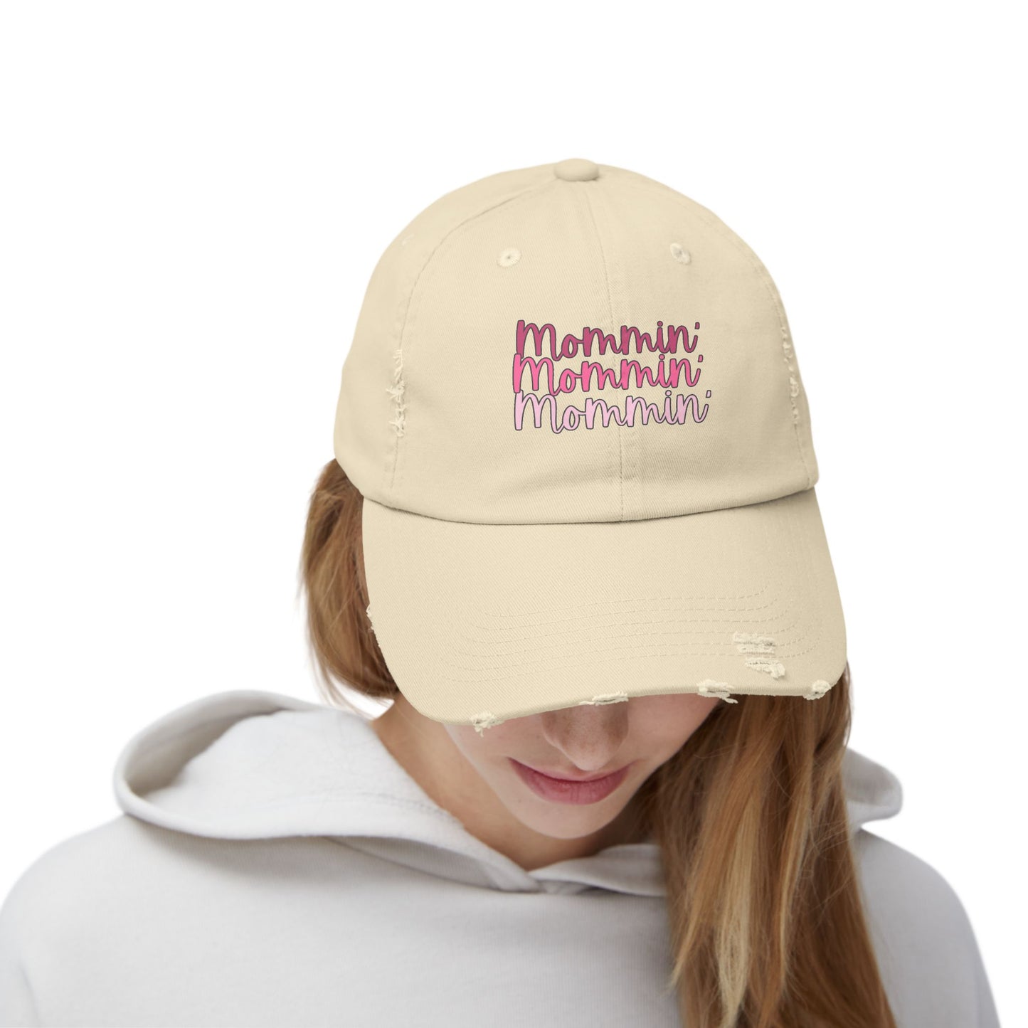 Mommin' Unisex Distressed Cap - Fun Gift for Moms, Trendy Summer Hat, Everyday Wear, Parenting Gift, Casual Cap - The Eggy's store