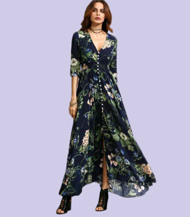Bohemian Vintage Print Maxi Dress