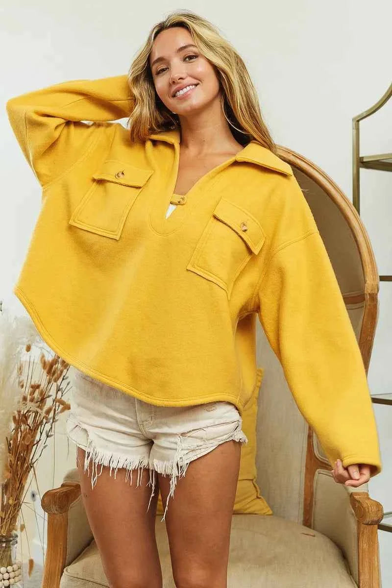 BiBi Flap Pockets Fleece Collared Sweatshirt