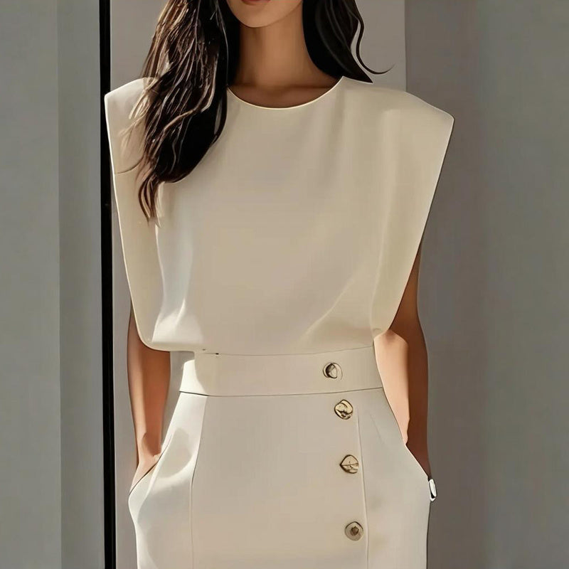 Women's Solid Color Round Neck Short Sleeve Dress With Side Slit, Button & Pockets - A-Line Cinched Waist Summer Casual Office Wear - The Eggy's store