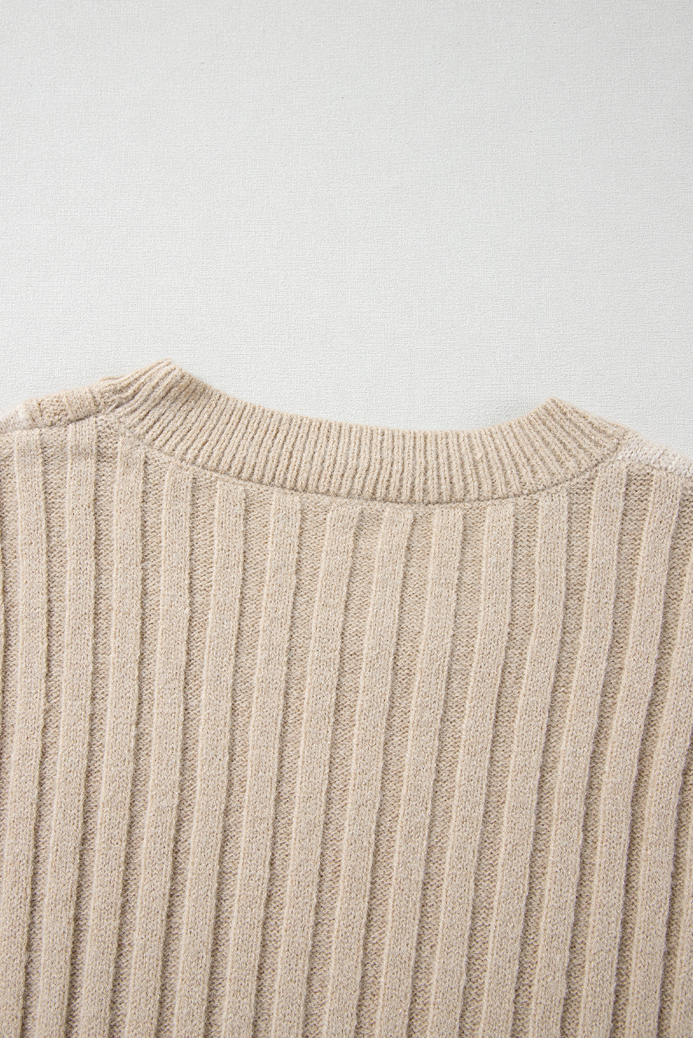 Khaki Cable Knit Colorblock Crew Neck Drop Shoulder Sweater - The Eggy's store