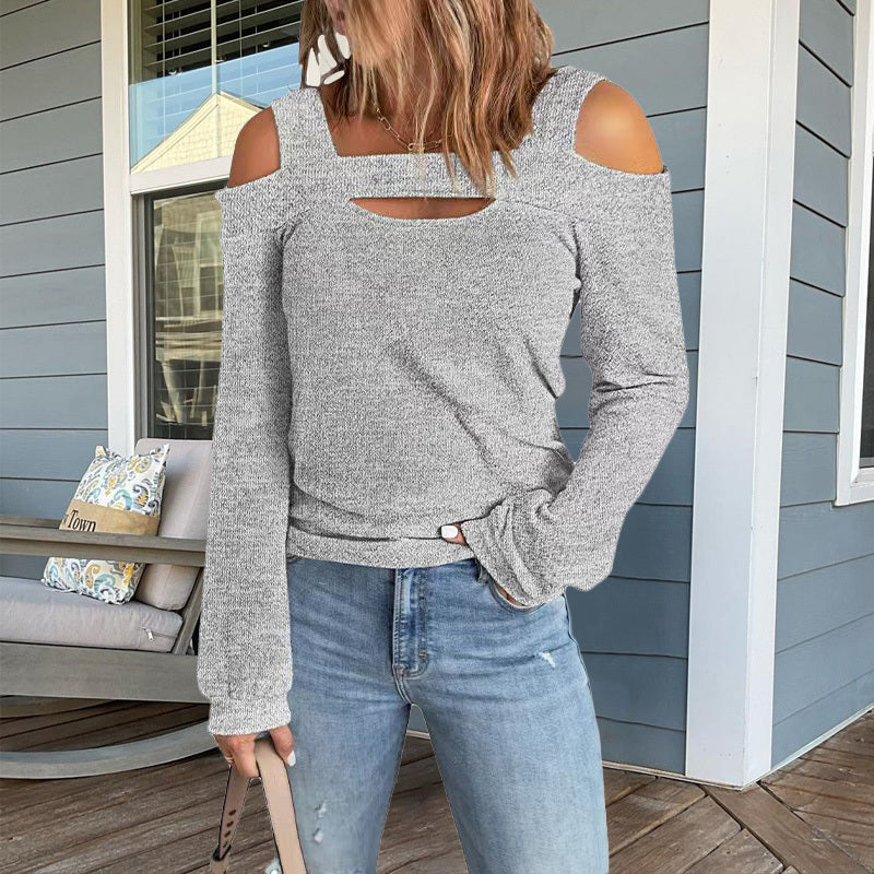 Womens Cold Shoulder Top Cut Out Long Sleeve Basic T Shirts Casual Blouse Tshirts - The Eggy's store