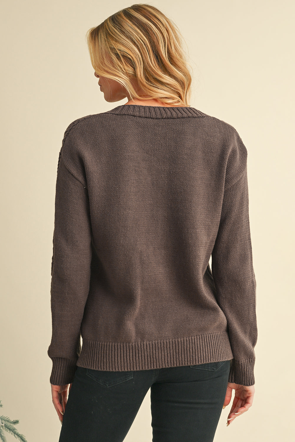 Dark Khaki Hollow Knit Drop Shoulder Cardigan - The Eggy's store