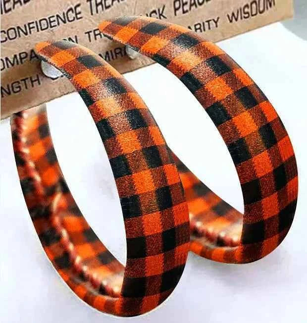 Plaid PU Leather Hoop Holiday Earrings