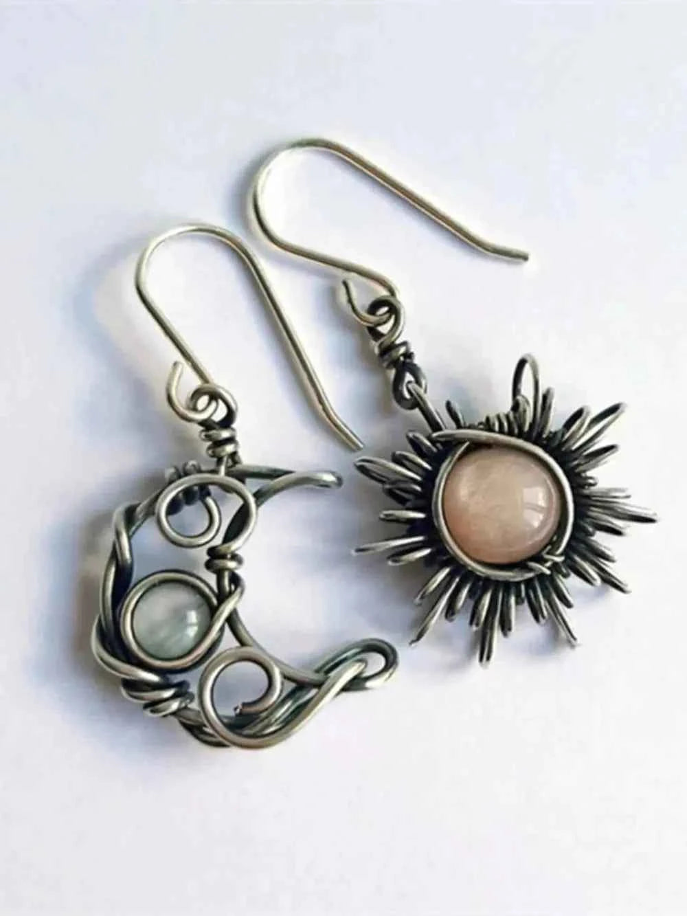 Moonstone Sun & Moon Celestial Drop Earrings – Boho Alloy Dangle Jewelry