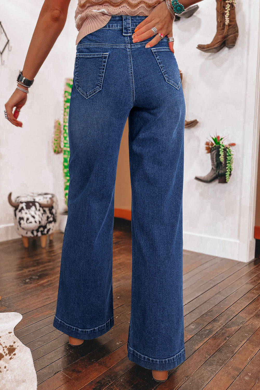 Sail Blue Wide Leg Pocketed High Waist Women's Jeans - The Eggy's store