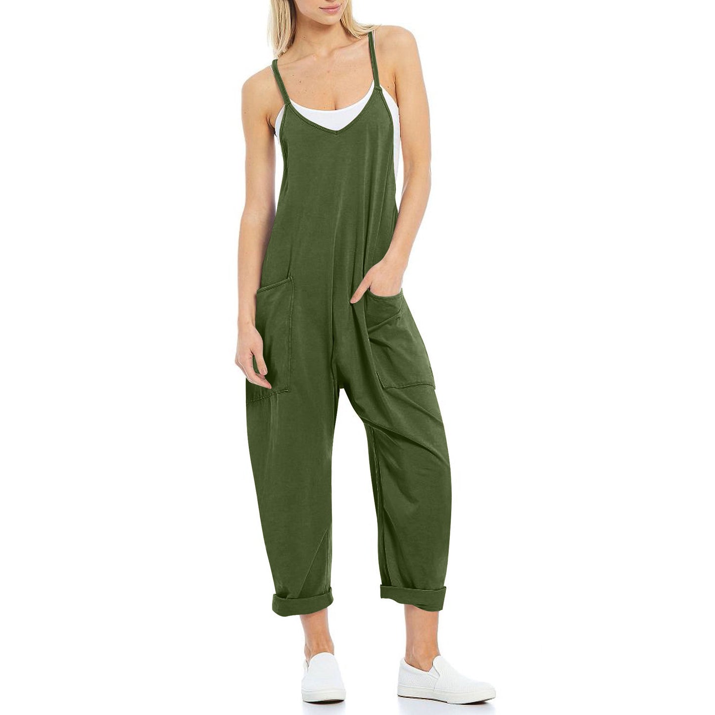 Women's Knitted One-Piece Trousers with Pocket and Spaghetti Straps - The Eggy's store