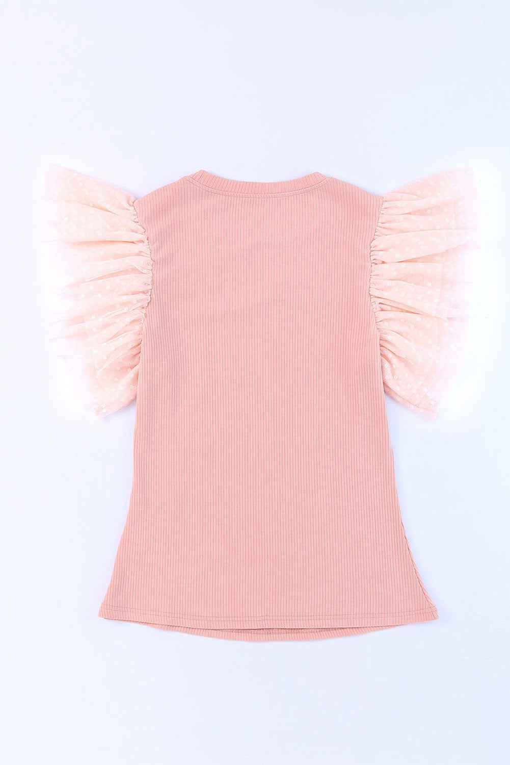 Pink Casual Dotty Layered Ruffle Ribbed Knit Top