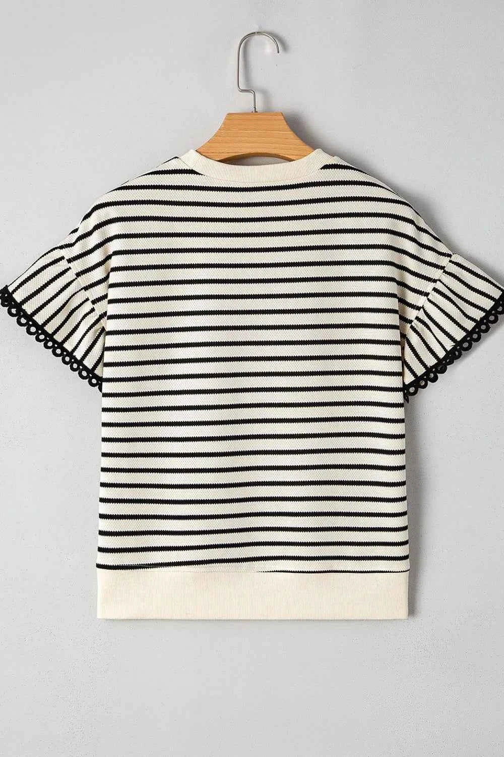 Striped Round Neck Ruffle Sleeve Blouse