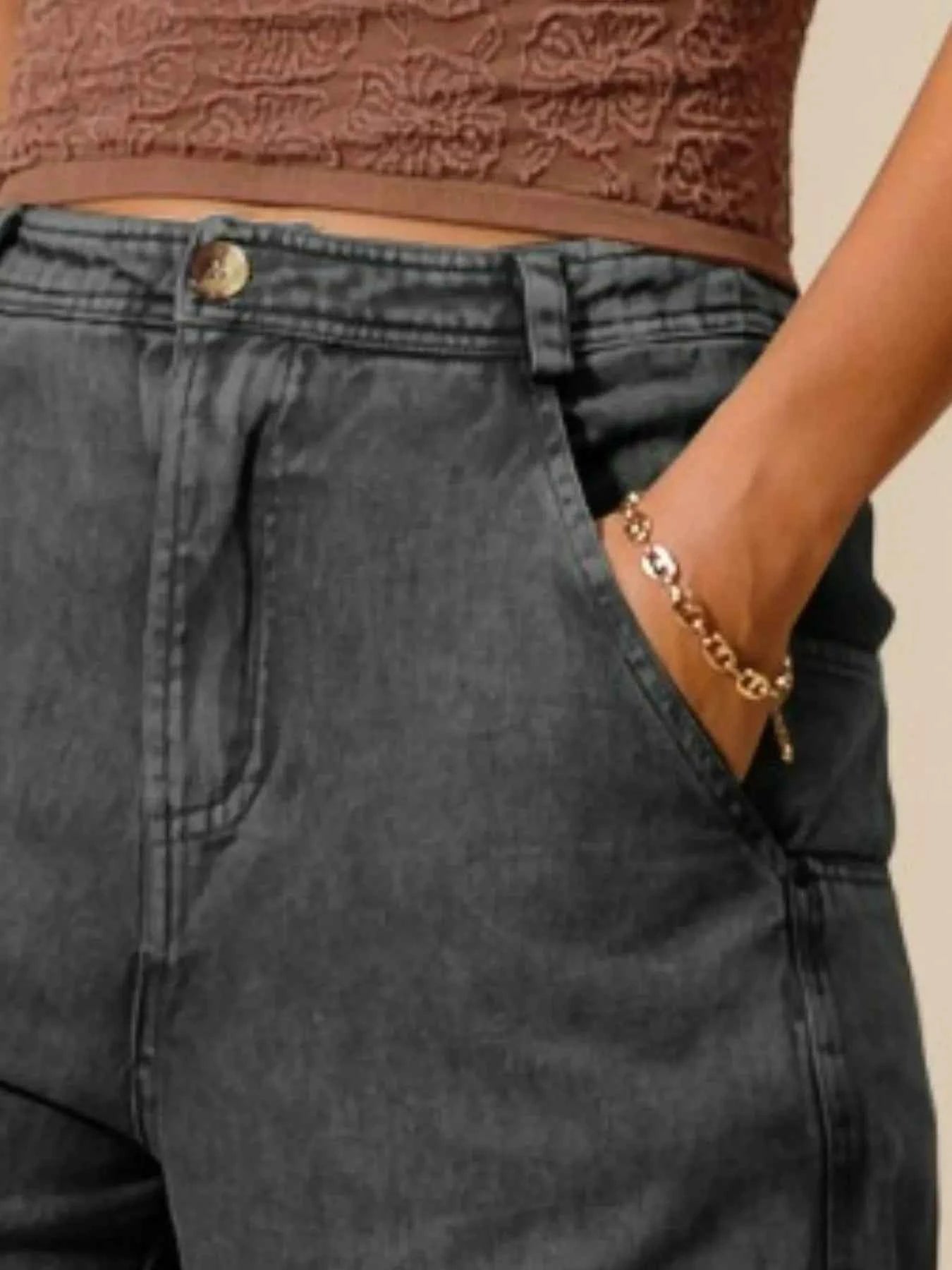 SO ME Mineral Washed Mid Rise Barrel Shape Pants