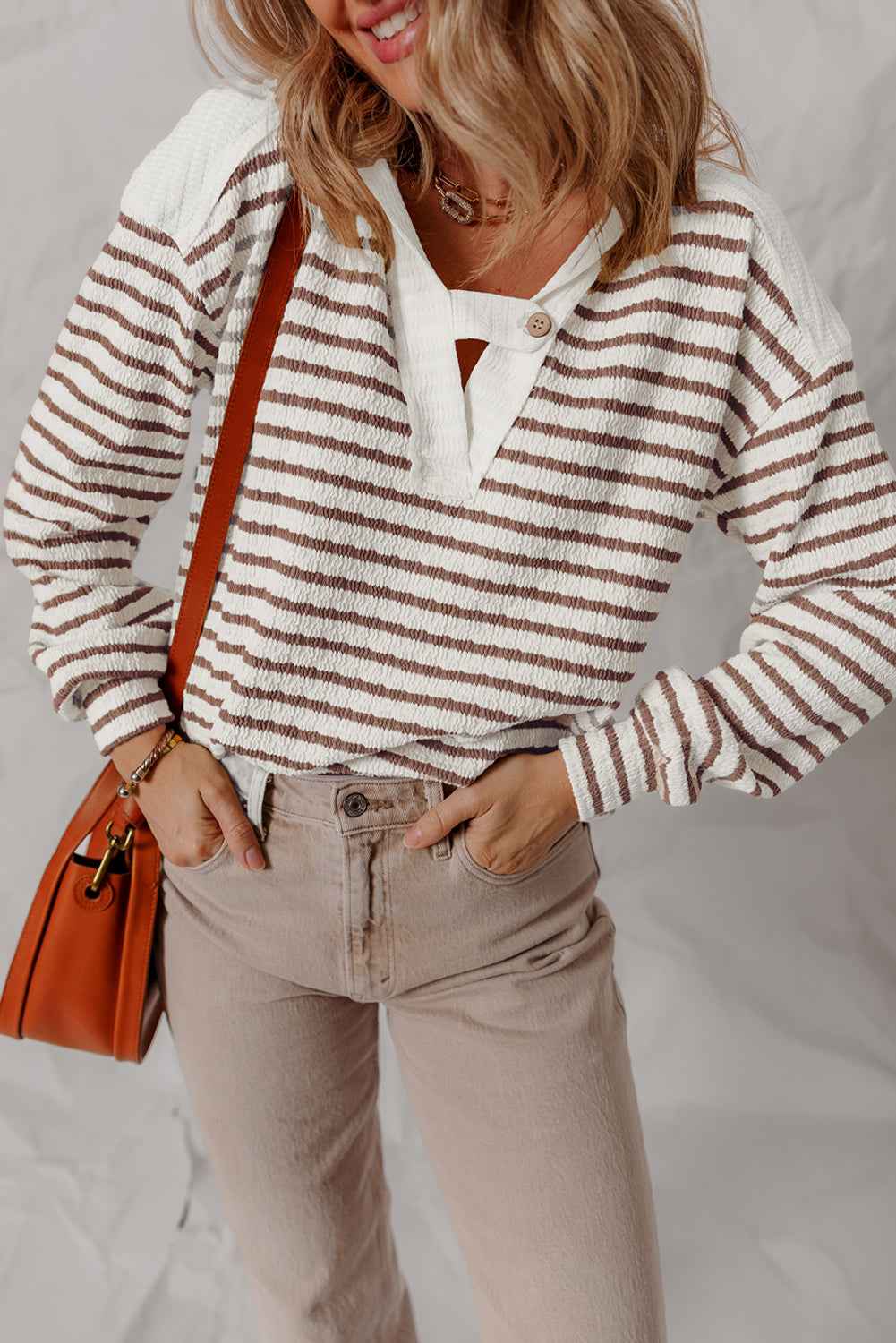 Ayla Stripe Textured Hooded Long Sleeve Top