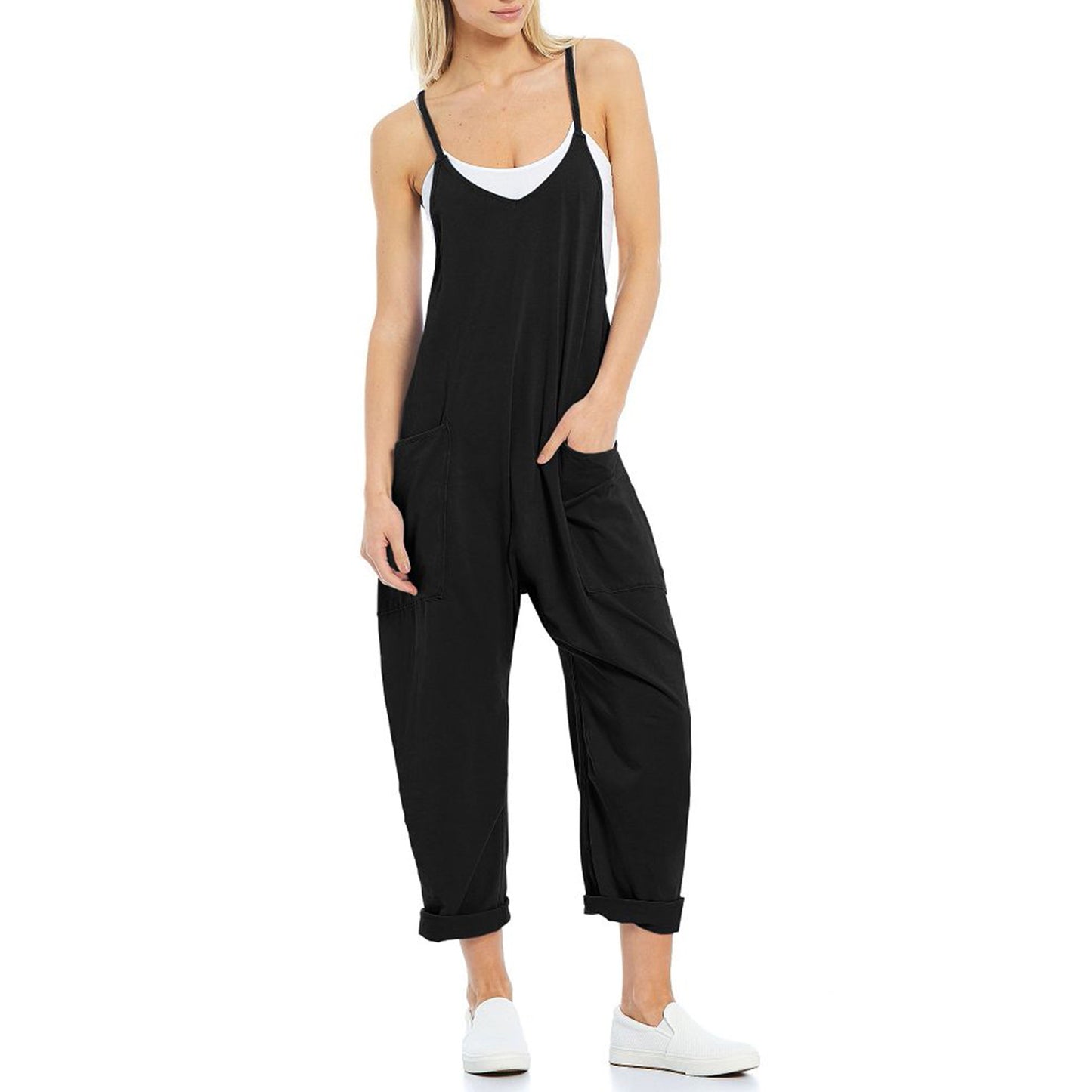 Women's Knitted One-Piece Trousers with Pocket and Spaghetti Straps - The Eggy's store