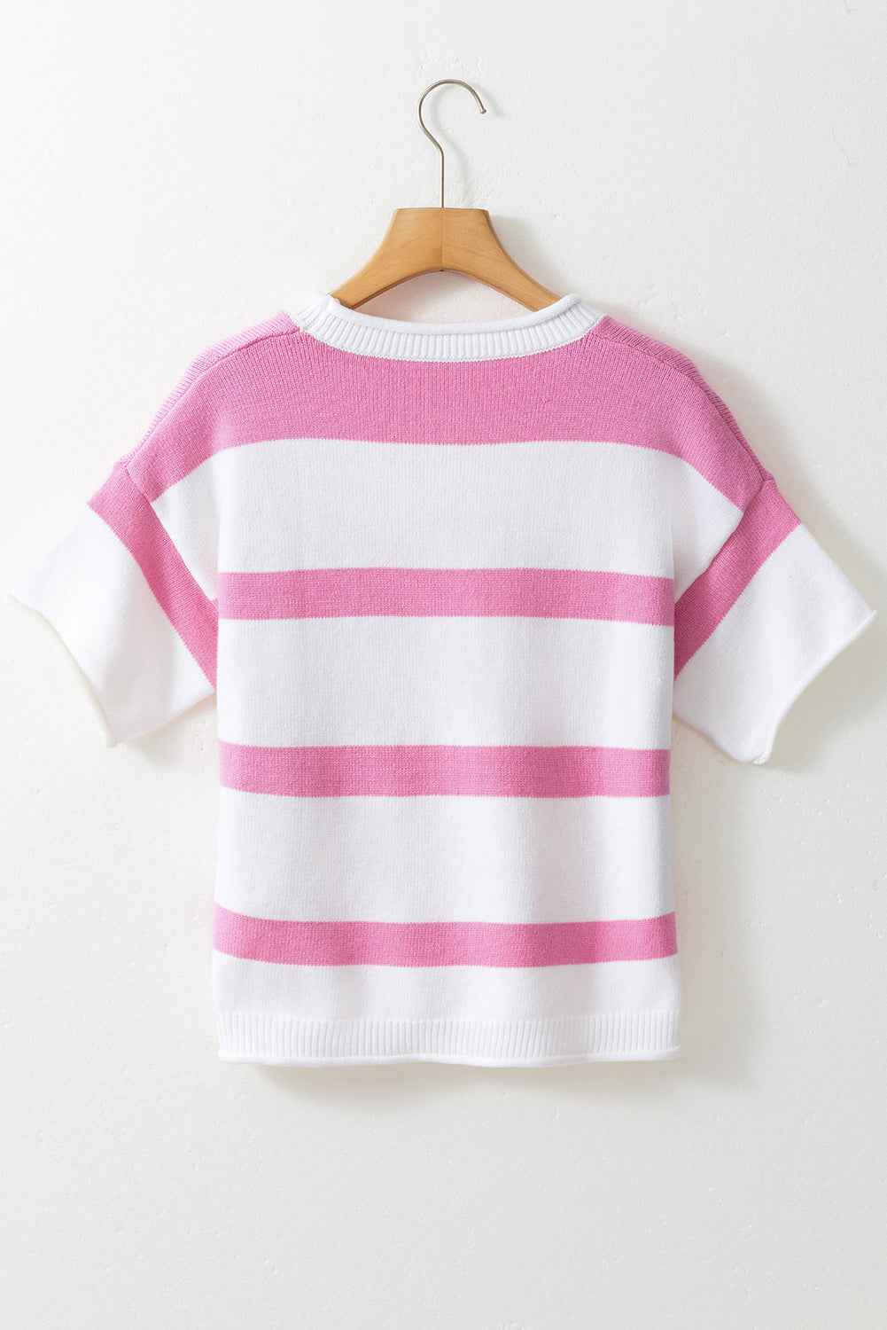 Stripe Knit Dropped Short Sleeve Sweater