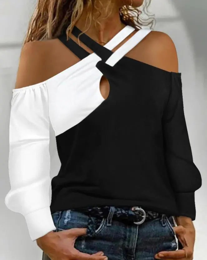 Color-Block Long-Sleeved Women's Casual Women's Blouse