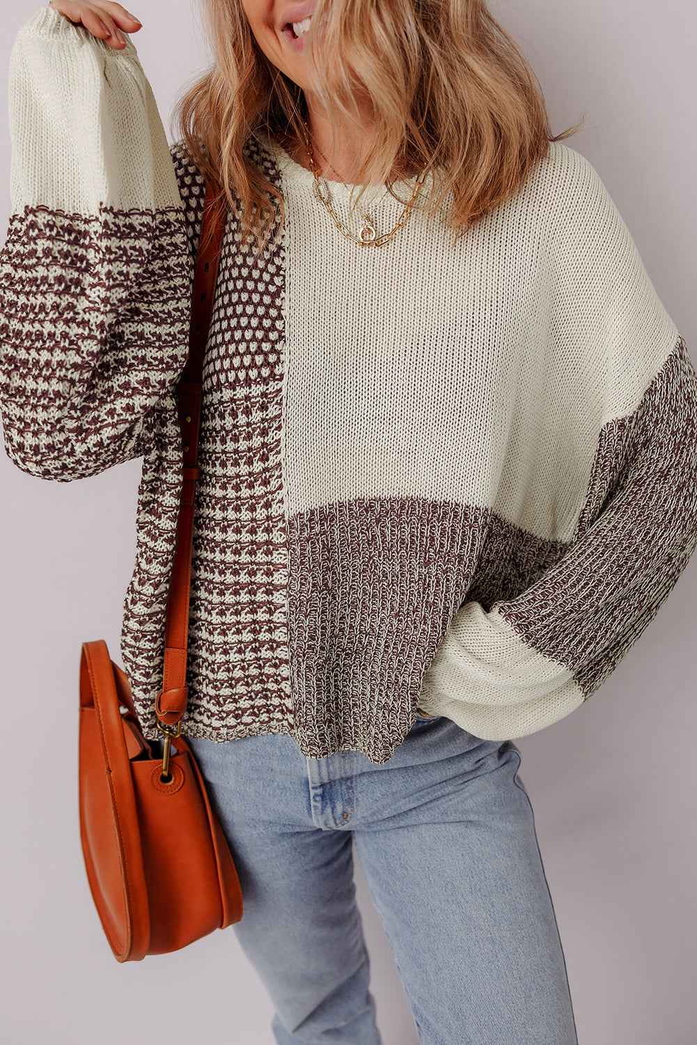Colorblock Tie-Back Drop Shoulder Sweater