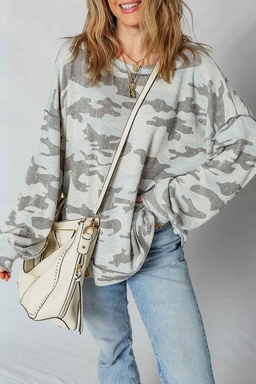 Retro Camouflage Exposed Seam Sweatshirt