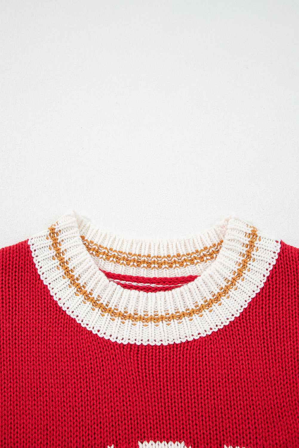 Fiery Red Merry Pattern Colorblock Edge Drop Shoulder Cozy Sweater