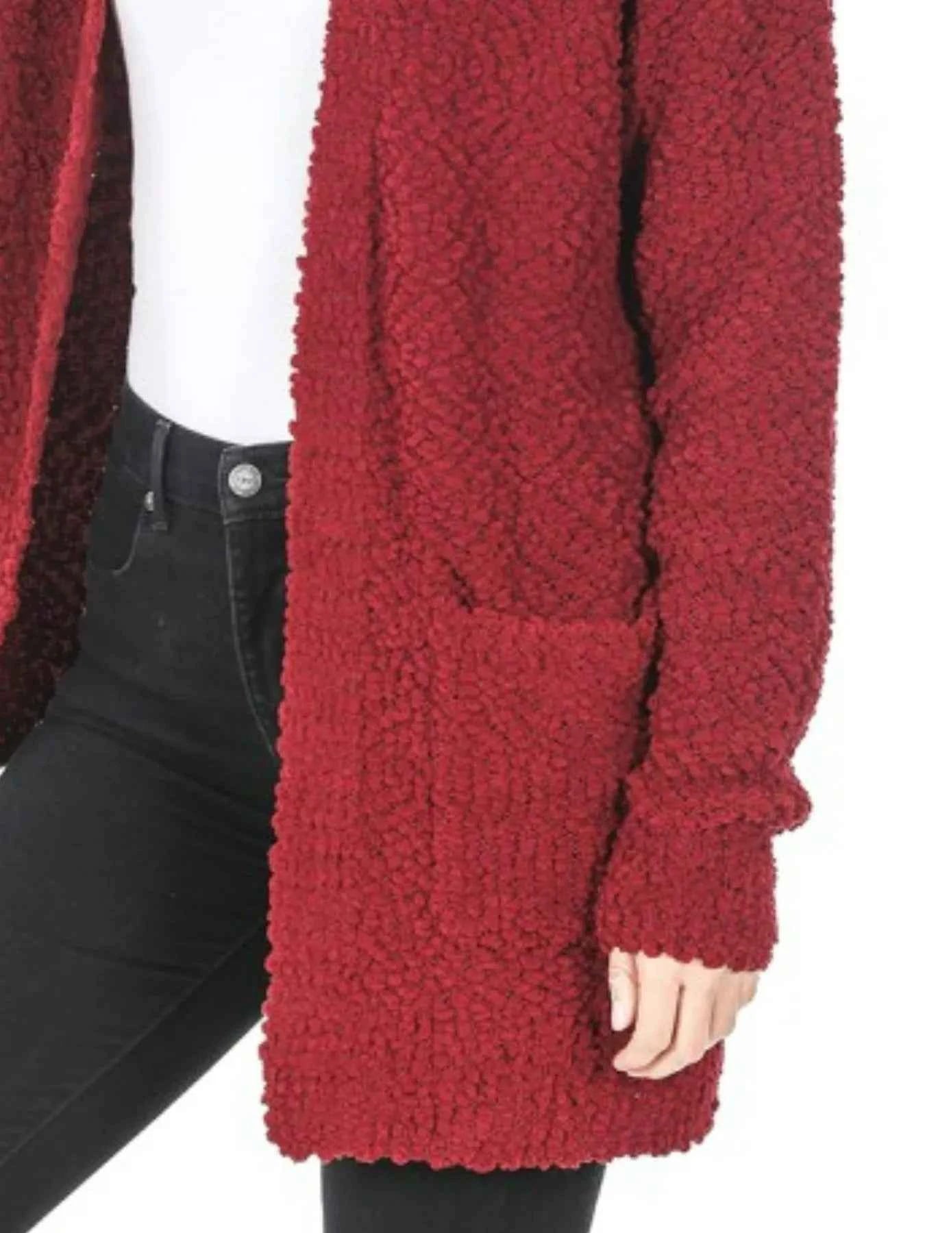 Zenana Long Sleeve Popcorn Sweater Cardigan with Pockets