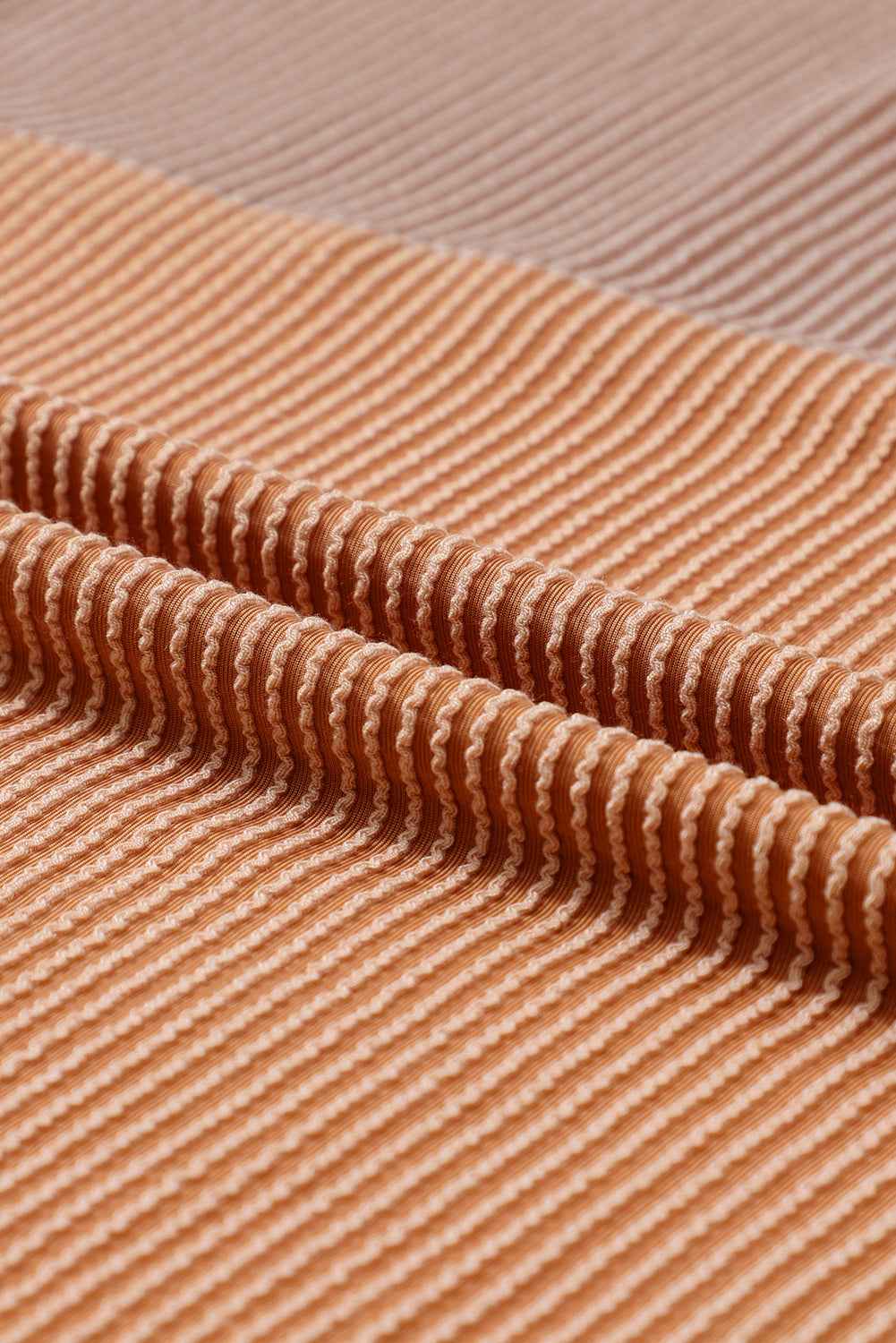 Khaki Color Block Ribbed Loose Long Sleeve Women's Top