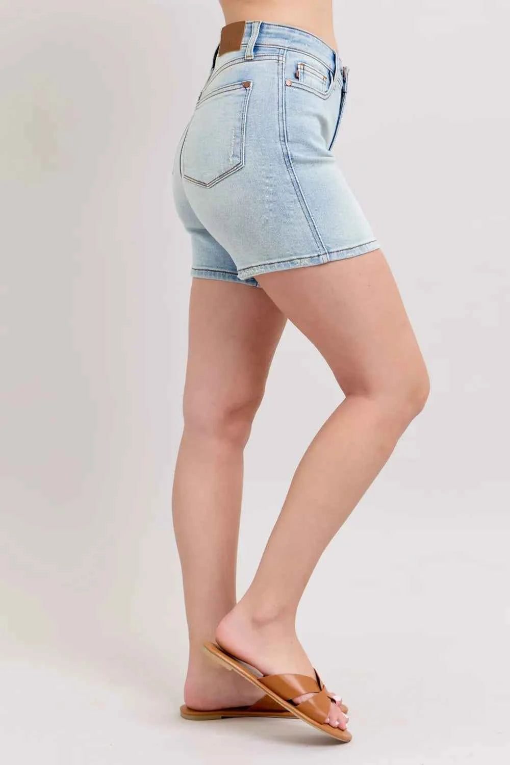 Judy Blue Full Size 2 Button Denim Shorts with Pockets Plus Size