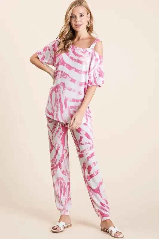 BiBi Zebra Print French Terry Top and Pants Set