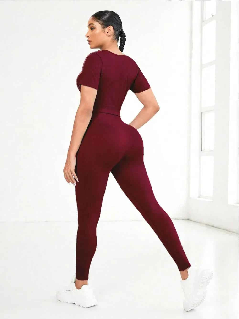 Round Neck Short Sleeve Top and Leggings Active Set