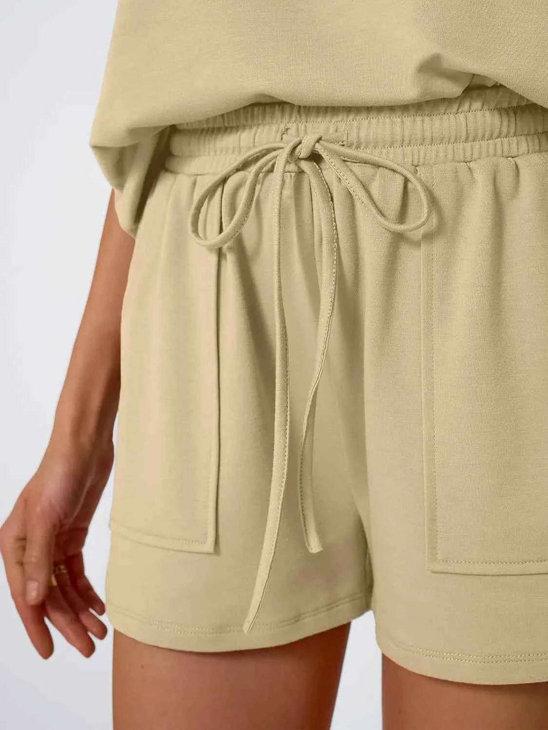 Round Neck Cap Sleeve Top and Shorts Set