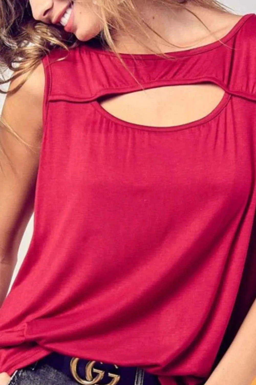 BiBi Rayon Span Knit With Cut Out Front Sleeveless Top