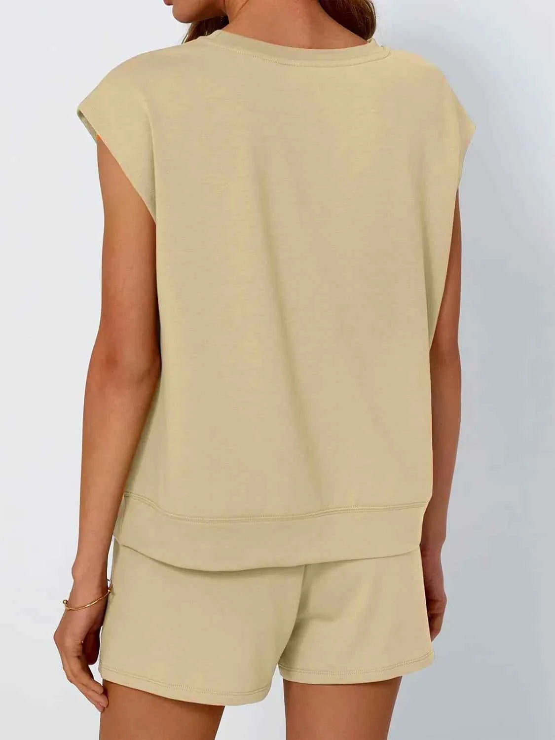 Round Neck Cap Sleeve Top and Shorts Set