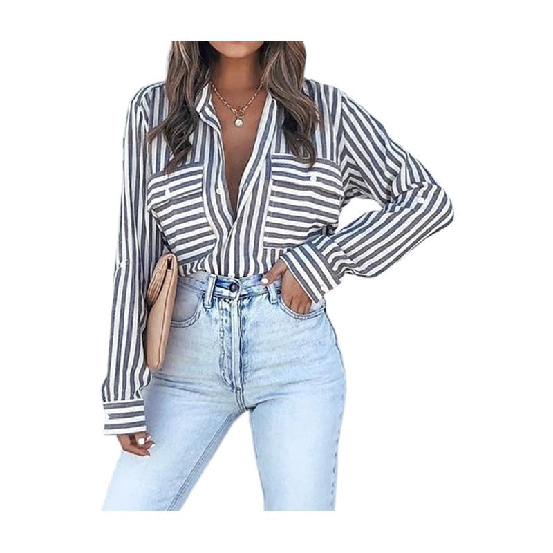 Stripe Long Sleeve Blouse - Stylish Stripe Shirt for Every Occasion - The Eggy's store