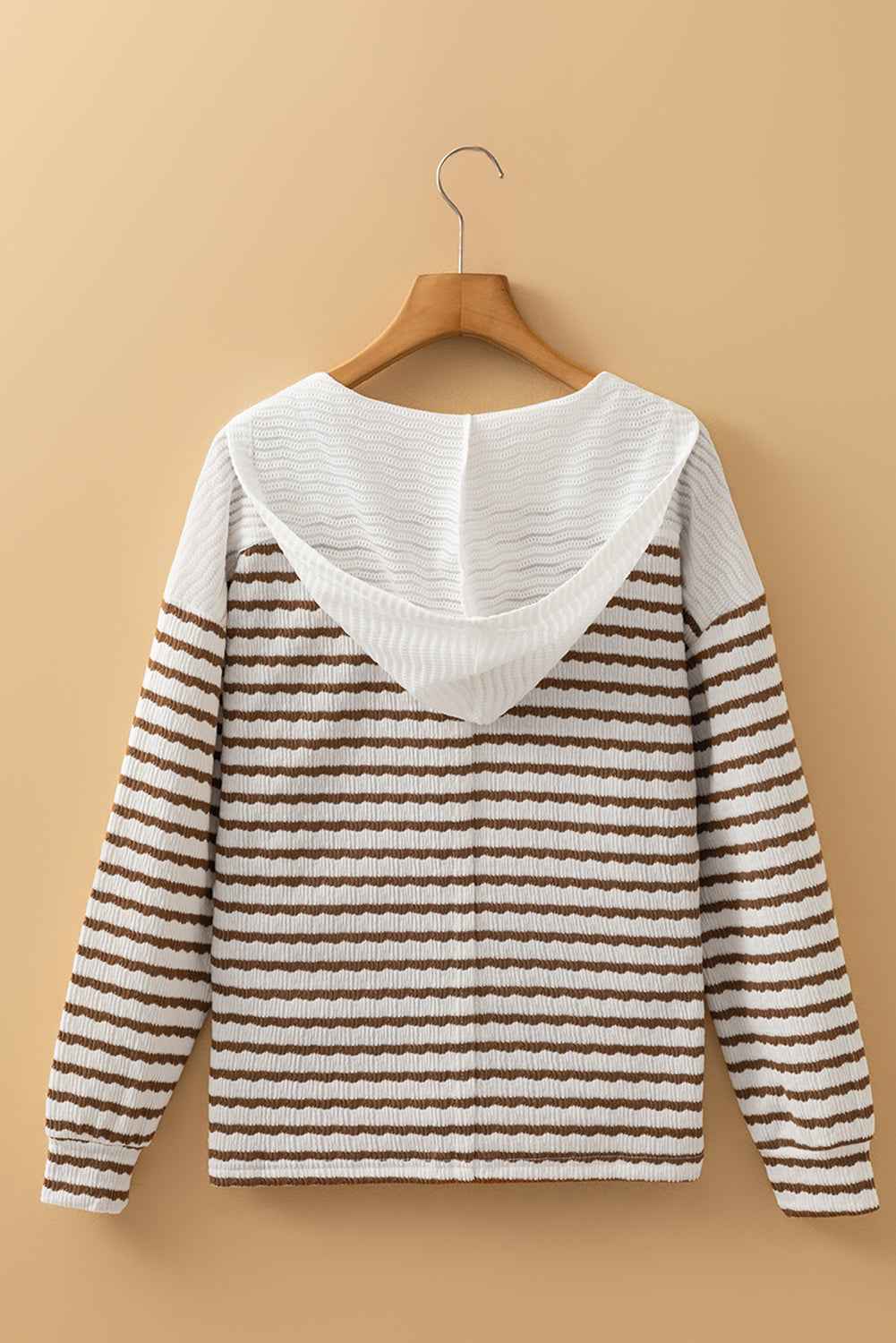 Ayla Stripe Textured Hooded Long Sleeve Top