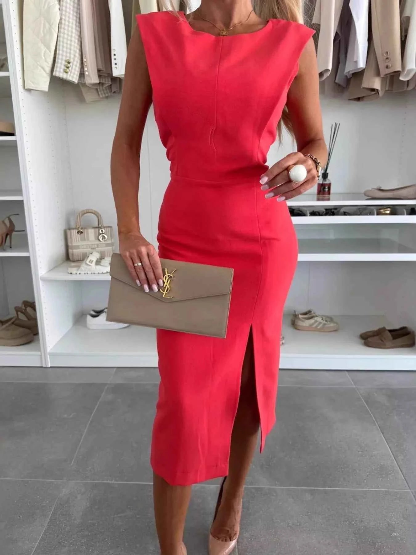 Full Size Slit Round Neck Sleeveless Dress Plus Size