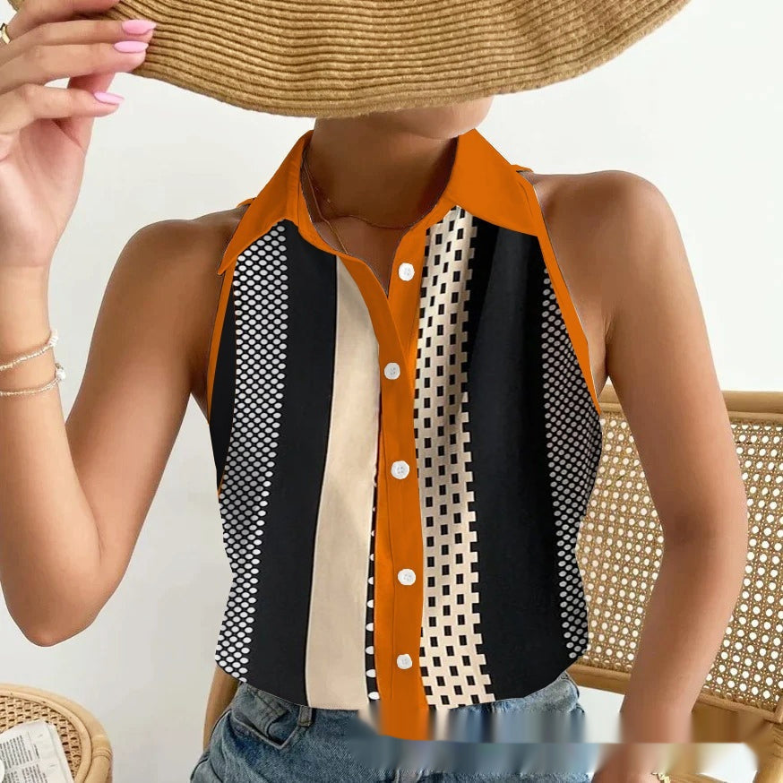 Fold Collar Sleeveless with Collar Women's Blouse - The Eggy's store