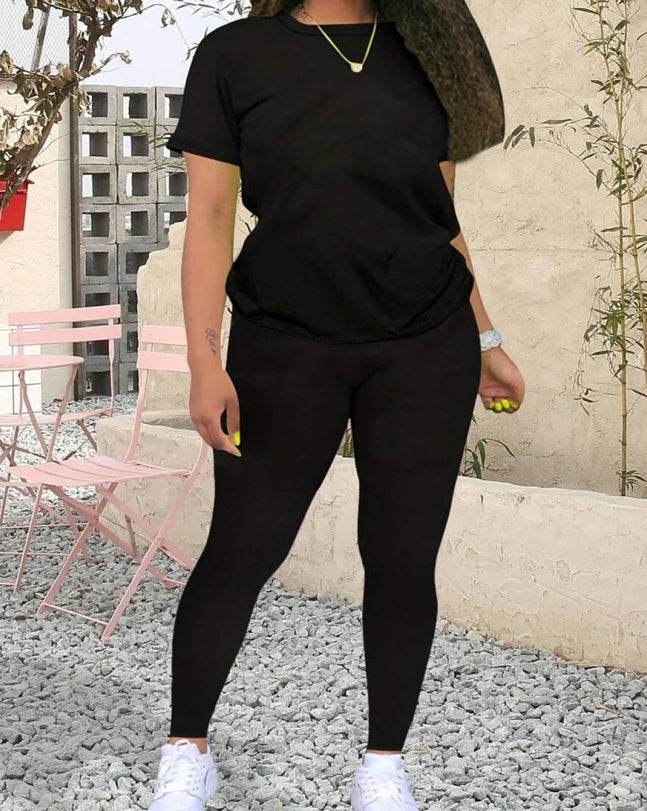 Alphabet Women's T-Shirt Leggings Set - Round Neck Top and Pantsuit Set for Women - The Eggy's store