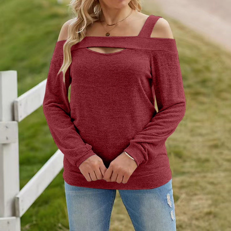 Womens Cold Shoulder Top Cut Out Long Sleeve Basic T Shirts Casual Blouse Tshirts - The Eggy's store