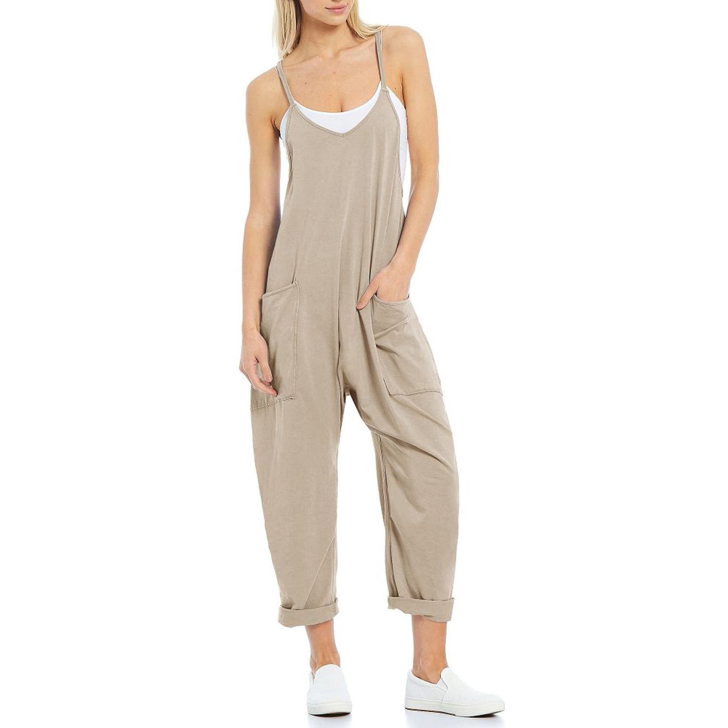Women's Knitted One-Piece Trousers with Pocket and Spaghetti Straps - The Eggy's store
