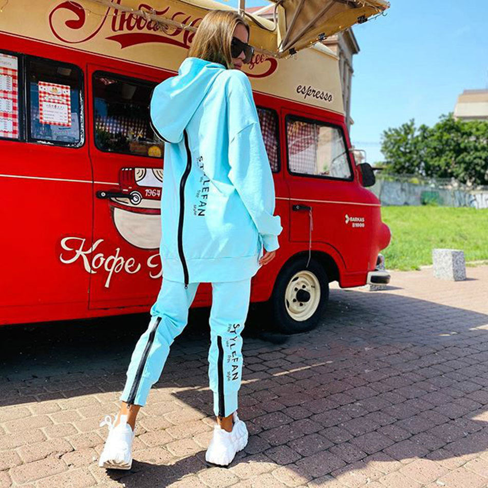 Long Hoodie Sweatsuit Jogger Pantsuit - Comfortable Outfit - The Eggy's store